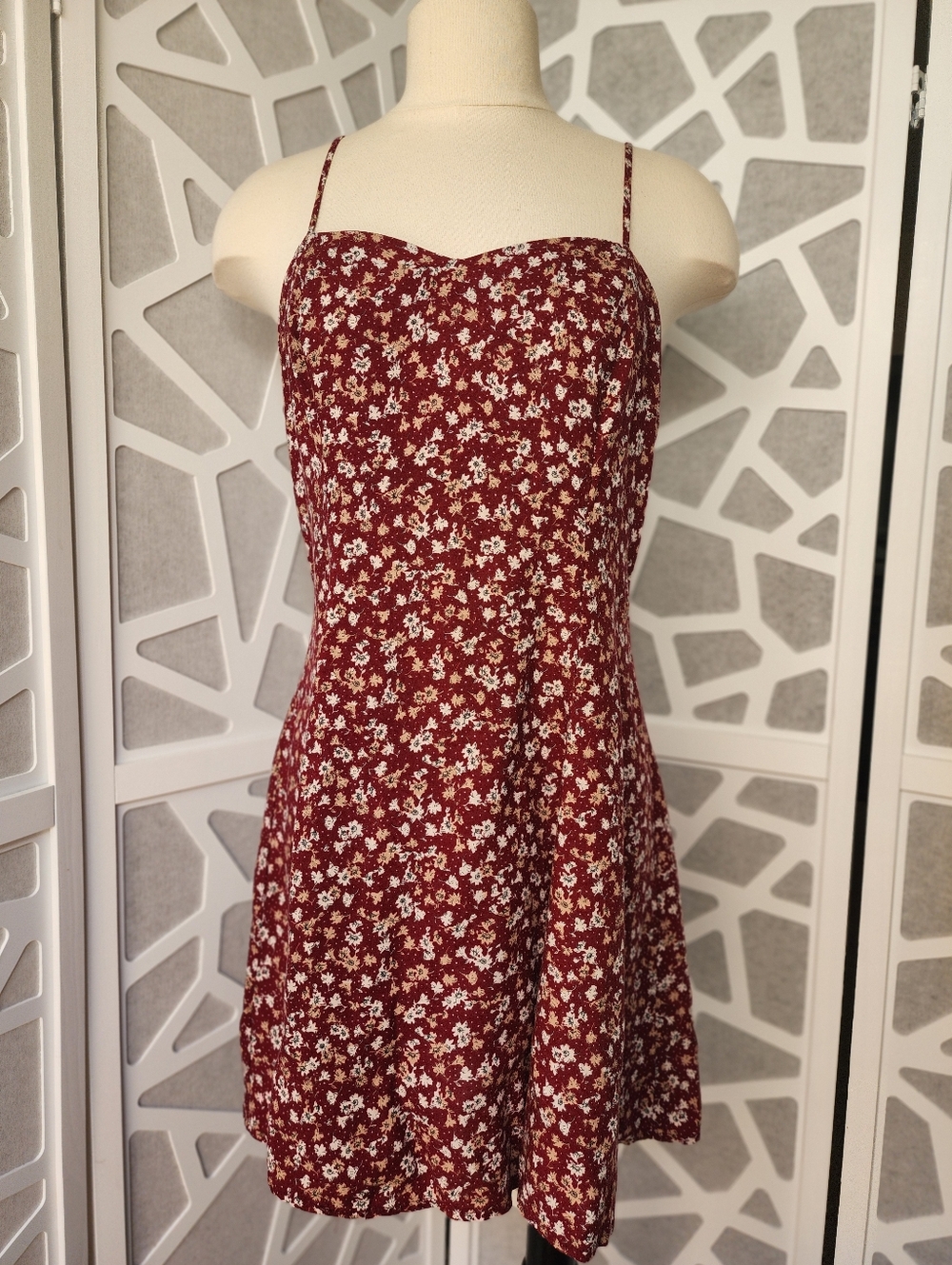 Women's Dark Red, Small Print Floral Sundress. Timely Trends Brand Size Medium